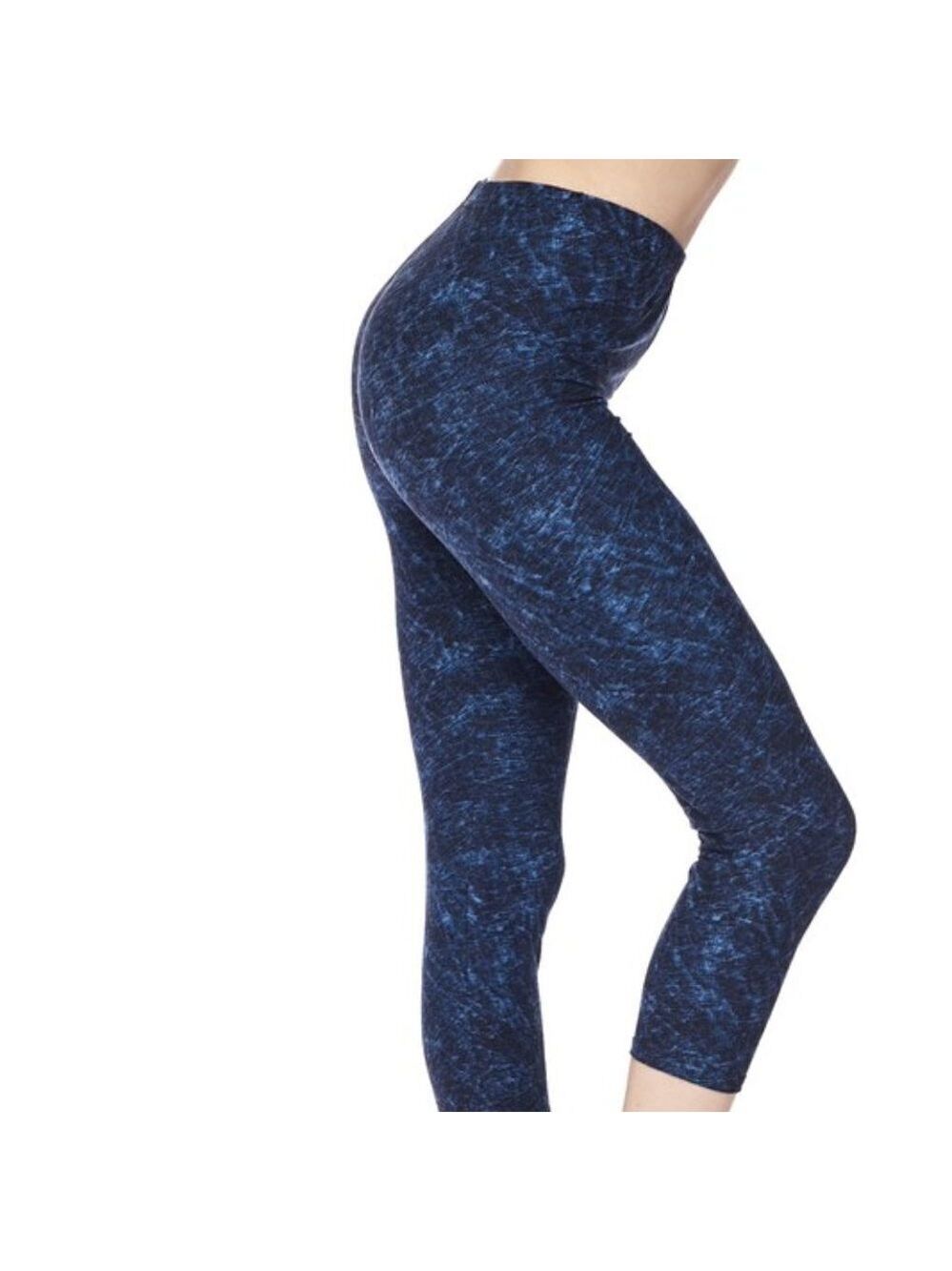 LEGGINGS DEPOT Blue & Black Marble Design  Capri Size 10 NWT